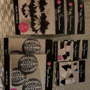 Party decorations b&w zebra themed 18 items total